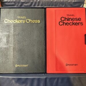 PRESSMAN Magnetic Travel Checkers & Chinese‎ Checkers w/ Case Vintage *Complete
